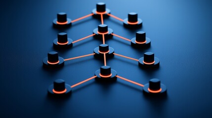 Symbolize of organization chart. Abstract network with glowing nodes and connections on a dark background.