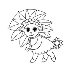 Lamb Holding a Sunflower Coloring Page