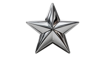 Obraz premium A highly polished metallic five pointed star with sharp edges isolated on transparent background