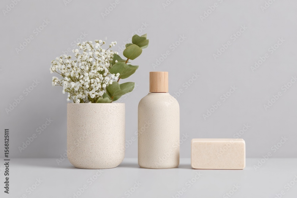 Poster minimalistic display of handmade eco-friendly products with ample copy space showcasing clean image