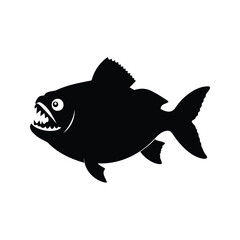 A menacing piranha with razor sharp teeth in a black silhouette