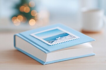 historic photo album with aviation stamps and old airplane photo