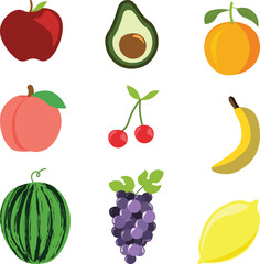 Hand-Drawn Colorful Variety Fruit Set – Organic and Fresh Vector Illustration