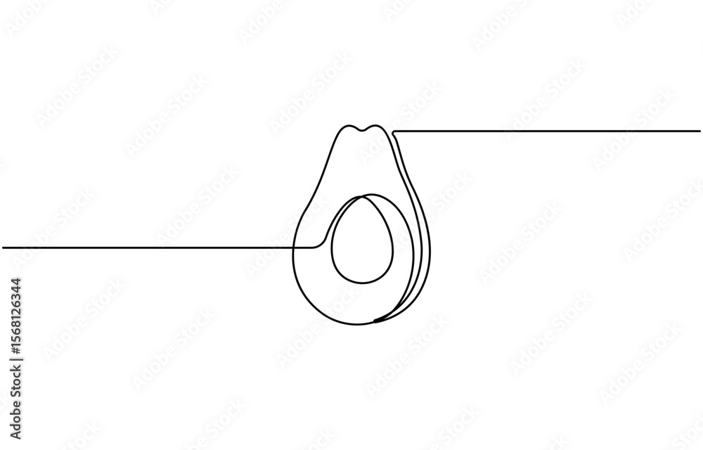 Fototapete Avocado Single Line Icon, Continuous one single minimal line drawing Avocado, Sketch and Doodle Design. Avocado continuous line drawing vector illustration.