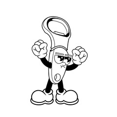 Retro character design of angry bottle opener outline
