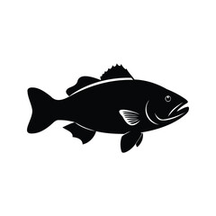 Monochrome silhouette of a bass fish, angling or sea life graphic illustration
