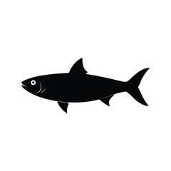 Silhouette of a streamlined fish shape with triangular fins and pointed tail