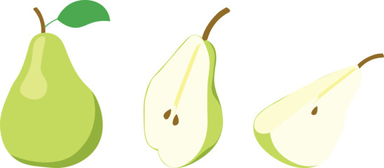 Hand-Drawn Variety of Pears Sliced Fruit Set – Organic and Fresh Vector Illustration