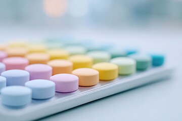 top-down view of eeg cap lids and colored gel packets arranged neatly on tray
