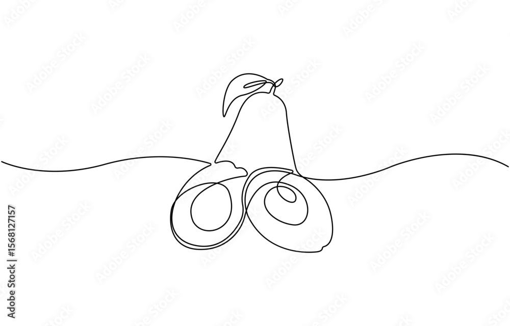 Fototapete Avocado Single Line Icon, Continuous one single minimal line drawing Avocado, Sketch and Doodle Design. Avocado continuous line drawing vector illustration.