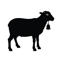 Silhouette of a Sheep with a Bell Around its Neck Standing Still