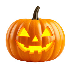 Glowing 3D Jack-O'-Lantern Pumpkin with Rounded Cutout Face and Soft Orange Surface