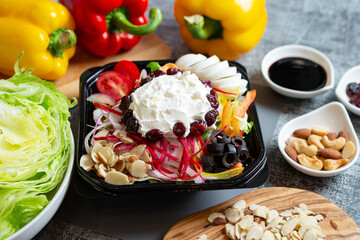 Salad and various vegetables nuts