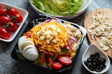 Salad and various vegetables nuts