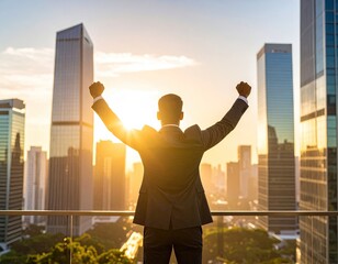 Naklejka na ściany i meble Businessman celebrating success