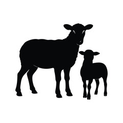 Silhouette of a sheep and lamb creating a simplistic farm scene