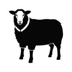 High contrast black and white image of a fluffy sheep standing up