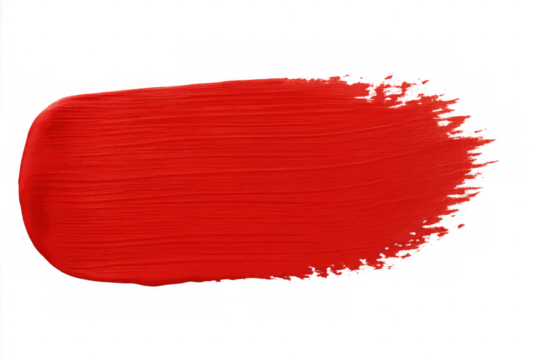 Vivid red paint brush stroke creating a dynamic texture on a transparent background, ideal for adding a splash of color to designs