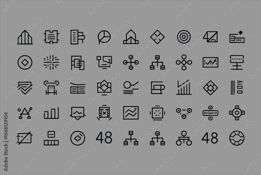 Poster a collection of modern minimalist line icons representing business concepts data analytics technolog