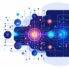 Obraz premium Vibrant Digital Network Abstraction Featuring Intricate Circuit Board Connections on a Gradient Purple and Blue Background