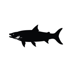 Black silhouette of a tarpon fish swimming, a design for logos and icons