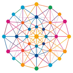 Vibrant Geometric Network with Interconnected Lines and Dots on White Background for Modern Design and Technological Concepts