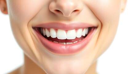 Obraz premium A close-up of bright, healthy white teeth with a clean and radiant smile.