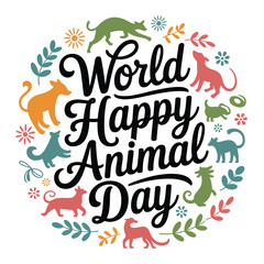 World happy animal day illustration with colorful animals