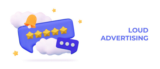 3d Message notification icon Cloud new message Dialog Chat speech bubble Customer review concept Best excellent services