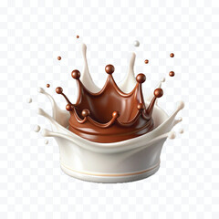 realistic 3d liquid chocolate and milk splash in crown style Isolated white background	
