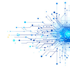 Abstract Blue Circuit Board Design on White Background Representing Modern Technology and Digital Connectivity in a Futuristic Style