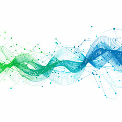 Abstract Blue Green Gradient Dotted Wavy Lines Graphic Art on White Background for Modern Presentation Template and Futuristic Decorative Design