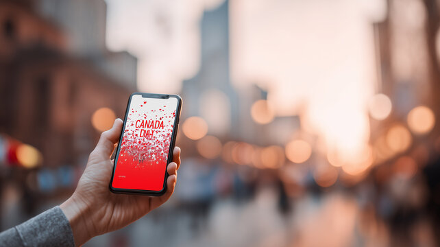 User Holding Smartphone with Canada Day App – Urban Digital Celebration - Powered by Adobe