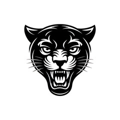 Fototapeta premium Fierce black panther head roaring with sharp teeth and intense eyes