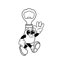 Retro character design of friendly bottle opener outline
