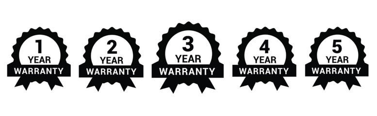 Warranty label. 1, 2, 3, 4, 5 years warranty band sign. Warranty stamp. Warranty logo. Warranty stamp vector.