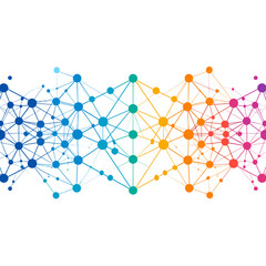 Abstract Colorful Network of Connected Dots on White Background with Geometric Shapes in Modern Design
