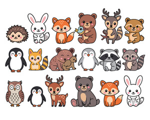 Fototapeta premium Whimsical Woodland Creatures: A delightful assortment of adorable woodland creatures, each brimming with charm and personality, in a vibrant and inviting scene, evoking a sense of wonder and delight.
