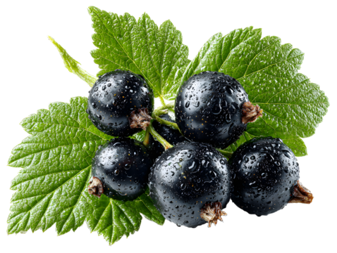 Schwarze Johannisbeeren mit Blatt - Isoliert