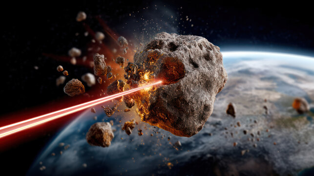Huge meteorite is being destroyed with laser beam, preventing it from hitting Earth
