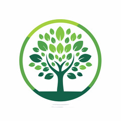 Obraz premium Green Tree Leaves Circle Logo Design