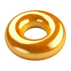 Golden Bagel Icon 3D Rendering with Soft Shine and Hole on Transparent Background