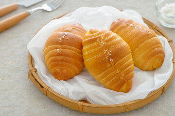 Shio Pan, Japanese salted roll bread on basket