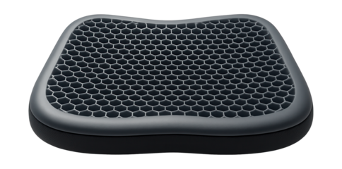 A gel seat cushion designed for prolonged sitting at a computer desk in a home office.