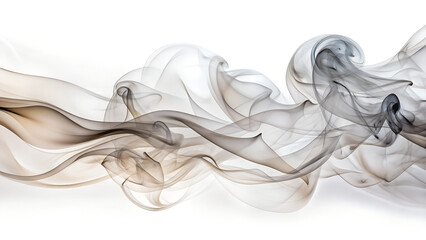Gray smoke swirls elegantly isolated on white background