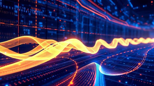 Abstract Digital Waveforms: Futuristic Data Stream Animation