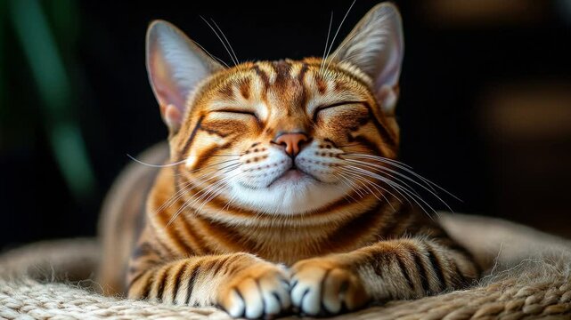 Bengal Cat Relaxing Eyes Closed, Serene Portrait