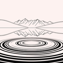 Mountain reflection creates ripples in water