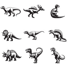 Set of dinosaurs isolated on white background, vector sketch illustration.