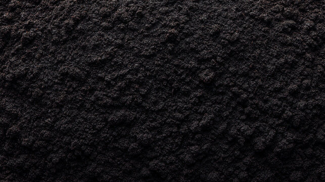 Rich black compost soil texture harvested from homemade pile, showing moist and fertile organic material for gardening